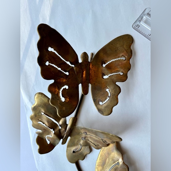 Vintage MCM Brass & Copper Butterfly Daisy Wall Art Set - Picture 4 of 10